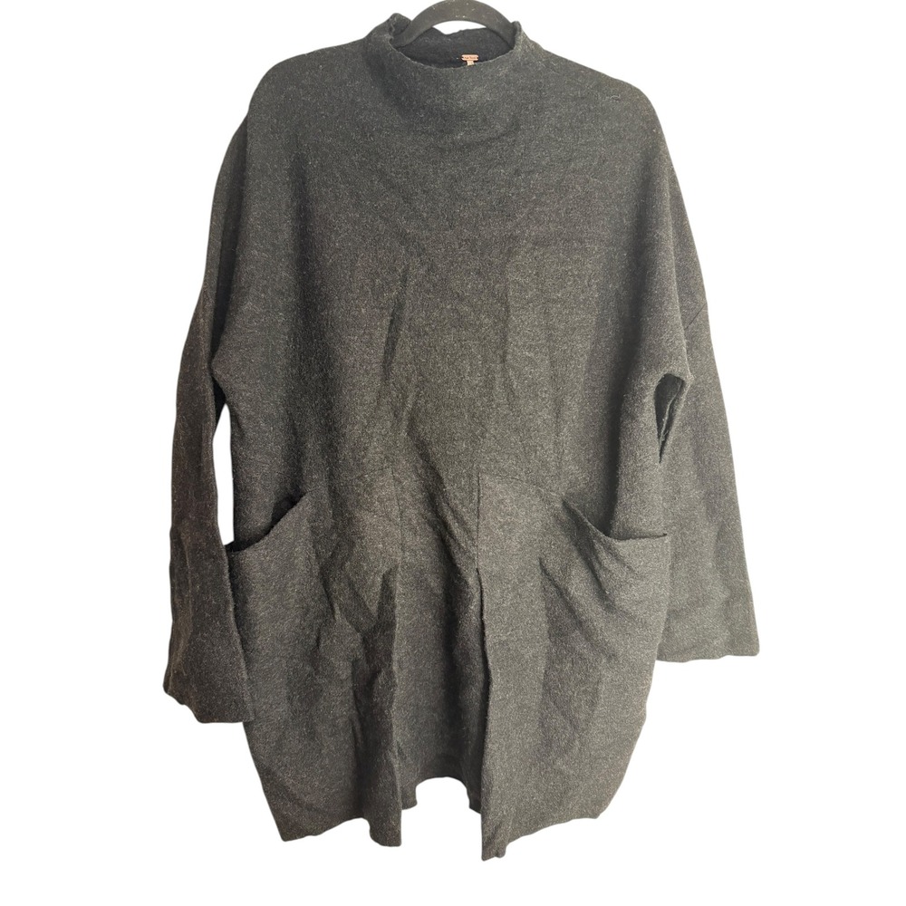 Free People Ottoman Slouchy Tunic Sweater Charcoal Gray Mock Neck XS